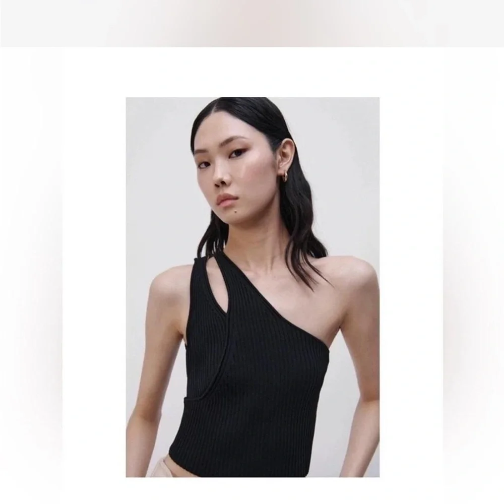 Jonathan Simkhai Jenni Compact One Shoulder Rib Tank Cutout Black Women's Large - Picture 1 of 3